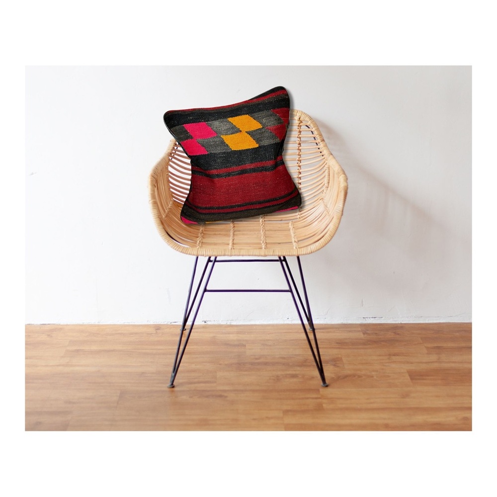 Handwoven Wool Kilim Face Throw Pillow Cover - 16x16”